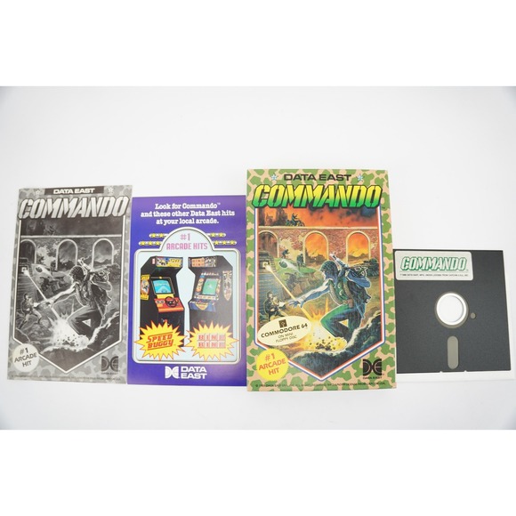 VGC Rare Commando Commodore 64 Floppy‎ Disk Data East 1985 In Box + Manual